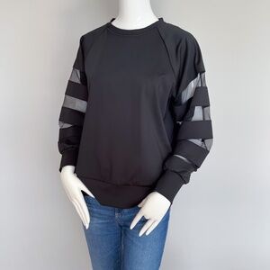 Bianco E Nero Black Long Sleeve Mesh Accent Top Sporty Athleisure Medium